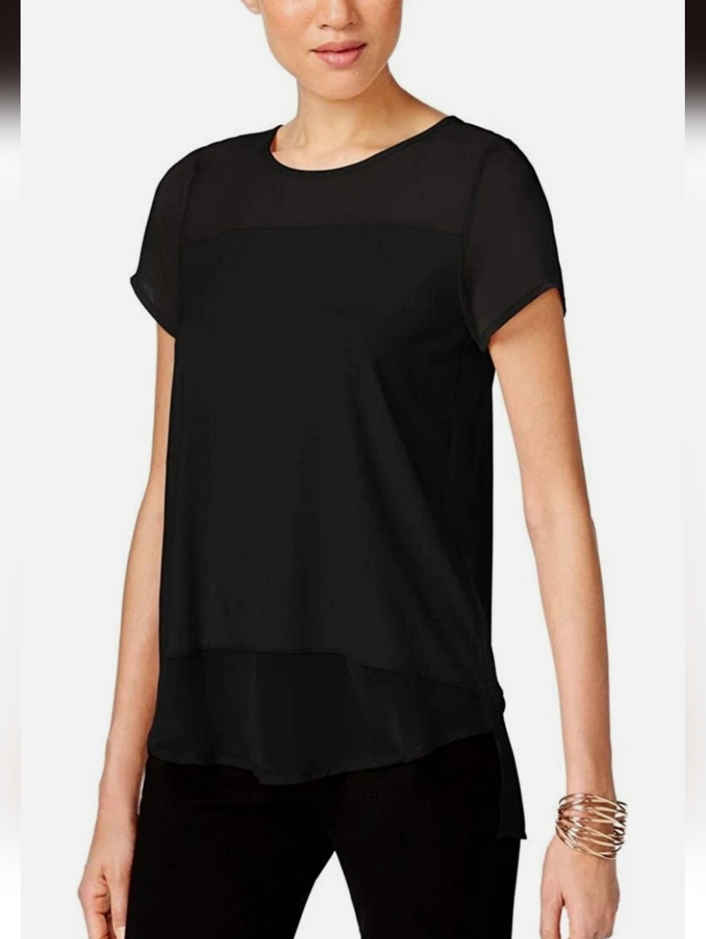 Vince Camuto Mixed-Media Chiffon Inset Top Small